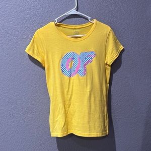Odd Future Yellow T-Shirt With Checkered Pink and Blue Logo Women’s Size Small
